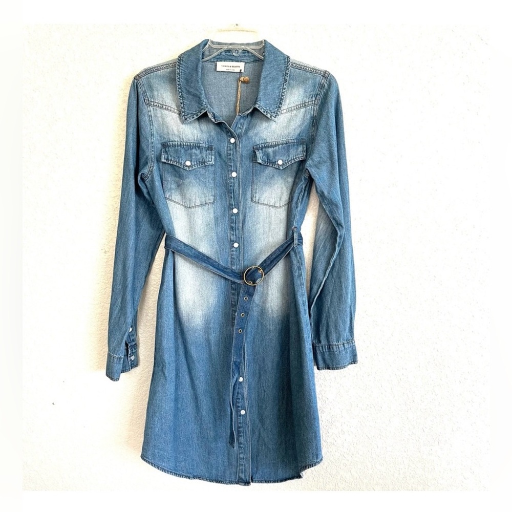 Saints & Hearts Denim Button-Up Shirt Dress Size Small
